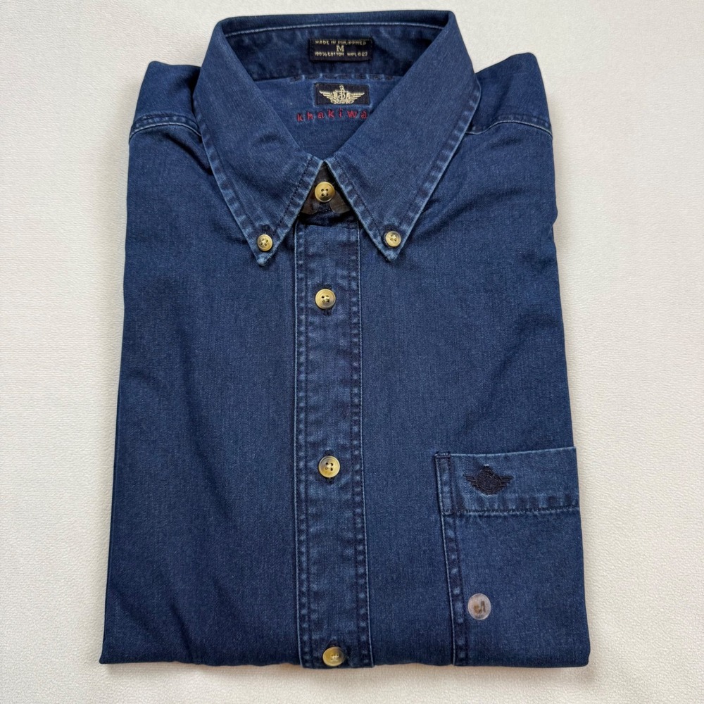 Dockers Khakiware Mens Denim Button Down Shirt Indigo Blue Cotton Vintage M NEW